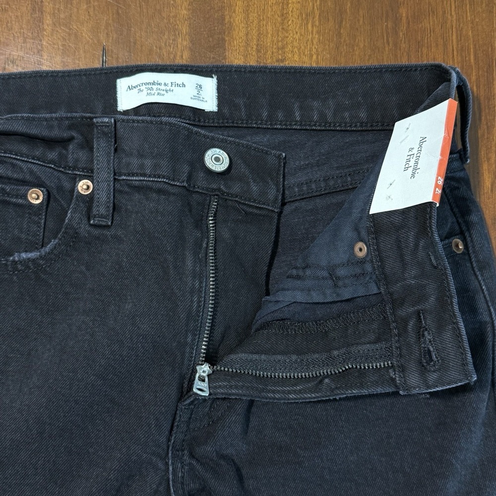 Abercrombie Fitch Womens The 90s Straight Jeans Size 2L Black Mid Rise Tall New - Picture 3 of 9